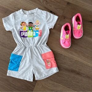Puma Gray and Pink One Piece Romper with Colorful Graphic